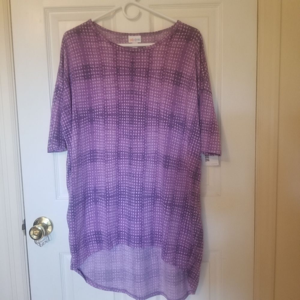 LuLaRoe Purple w/ White Polkadots Irma Scoop Neck Tunic Flowy High Low Sz Small